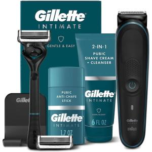 imageGillette Intimate Mens Pubic Trimmer Manscaping SkinFirst Waterproof Cordless WetDry Use Mens Pubic Razor 1 Razor Handle 2 Refills 2in1 Pubic Shave Cream ampamp Cleanser ampamp Antichafe Stick
