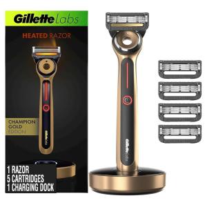 imageGillette Labs Heated Razor Gold Edition  1 Handle 5 Blade Refills 1 Charging DockGold Heated Razor Kit