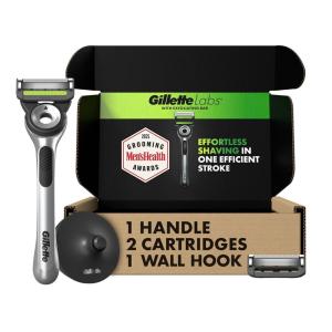 imageGillette Labs with Exfoliating Bar by Mens Razor Set 1 Shower Hook Handle 2 Blade Refills Silver and Black Razors for Men MensBlack
