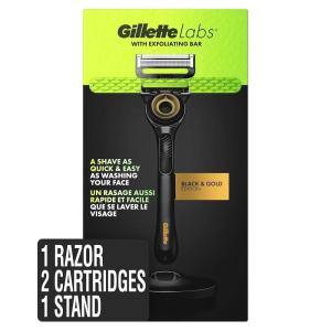 imageGillette Labs with Exfoliating Bar by Mens Razor Set 1 Shower Hook Handle 2 Blade Refills Silver and Black Razors for Men MensGold
