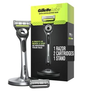 imageGillette Labs with Exfoliating Bar by Mens Razor Set 1 Shower Hook Handle 2 Blade Refills Silver and Black Razors for Men MensSilver