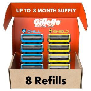 imageGillette Mens Razor Blade Refills 4 ProGlide Chill Cartridges 4 ProGlide Shield Cartridges Shields against Skin Irritation Cools to sooth skin 8 Count Pack of 14 Count Pack of 2