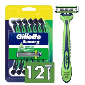 imageGillette Sensor3 Sensitive Mens Disposable Razor 12 RazorsGreen