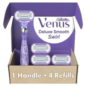 imageGillette Venus Deluxe Smooth Swirl Womens Razor Handle  4 Blade Refills Flexible Handle and Pivoting HeadHandle  4 Refills