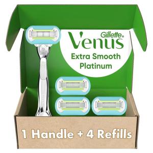 imageGillette Venus Platinum Extra Smooth Metal Handle Womens Razor Handle  4 Blade Refills Pivoting Head and Ribbon of MoisturePlatinum Handle  4 Refills