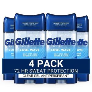 imageGillette Antiperspirant and Deodorant for Men 72hr Sweat ampamp Odor Protection Long Lasting Freshness AntiWhite Mark Technology Clear Gel Cool Wave Scent 38 oz Pack of 4Cool Wave Pack of 4