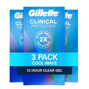 imageGillette Clinical Antiperspirant and Deodorant for Men 72hr Sweat ampamp Odor Protection Long Lasting Freshness AntiWhite Mark Technology Clear Gel Cool Wave Scent 16 oz Pack of 3Cool Wave