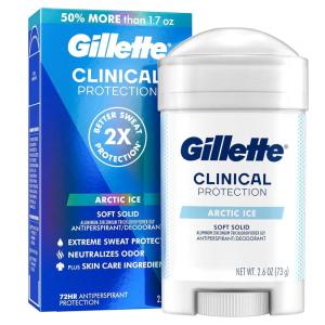 imageGillette Clinical Antiperspirant and Deodorant for Men 72hr Sweat ampamp Odor Protection Long Lasting Freshness AntiWhite Mark Technology Soft Solid Arctic Ice Scent 26 oz26 Ounce Pack of 1