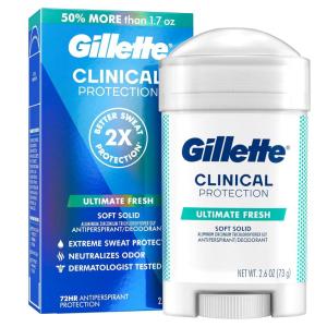 imageGillette Clinical Antiperspirant and Deodorant for Men 72hr Sweat ampamp Odor Protection Long Lasting Freshness AntiWhite Mark Technology Soft Solid Ultimate Fresh Scent 26 oz26 Ounce Pack of 1