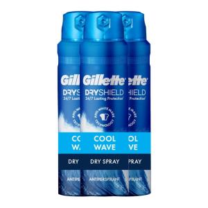 imageGillette Dry Spray Antiperspirant and Deodorant for Men 247 Sweat ampamp Odor Protection AntiWhite Mark Technology Cool Wave Scent 43 oz Pack of 3Cool Wave