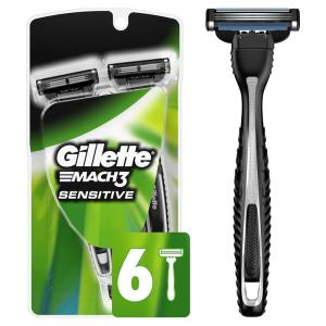 imageGillette Mach3 Mens Disposable Razor Sensitive 6 Razors6 Count Pack of 1