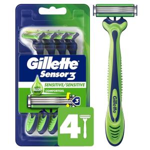 imageGillette Sensor3 Sensitive Mens Disposable Razor 4 RazorsGreenWhite