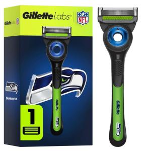 imageGillette Labs Special NFL Lions Edition Shaving Razor for Men  1 Handle 4 Razor Blade Refills ampamp Magnetic Stand Perfect for Game Day Grooming GilletteLabs with Exfoliating BarSeahawks