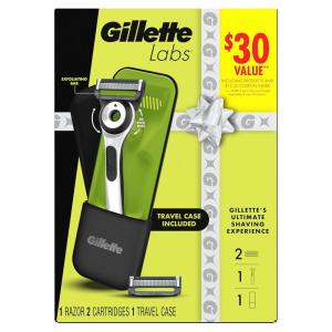 imageGilletteLabs with Exfoliating Bar Mens Sharp White Edition Handle 2 Blade Refills and Travel Case Gift Set